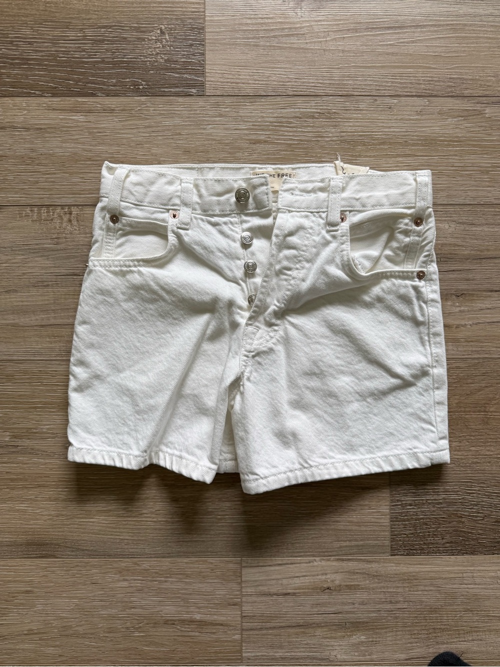 Free People White Button-Fly Denim Shorts